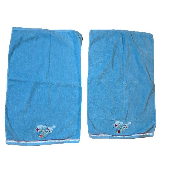 2-Classic Cato Holiday Blue Manatee Santa Christmas Bath Hand Towels Embroidered - Picture 4 of 4